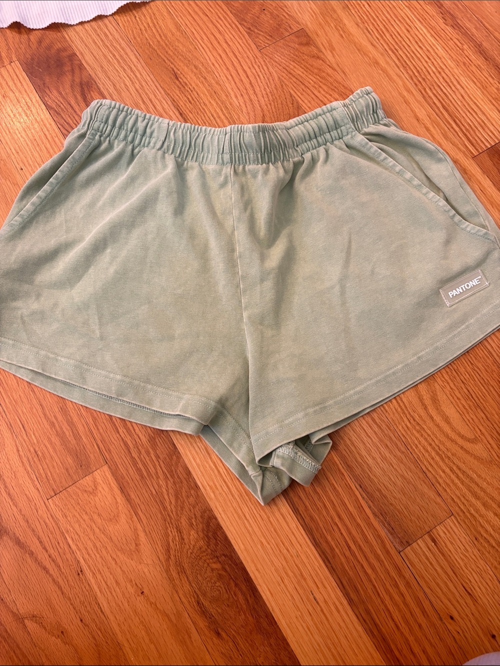 Zara Sage Green Elastic-Waist Athletic Shorts